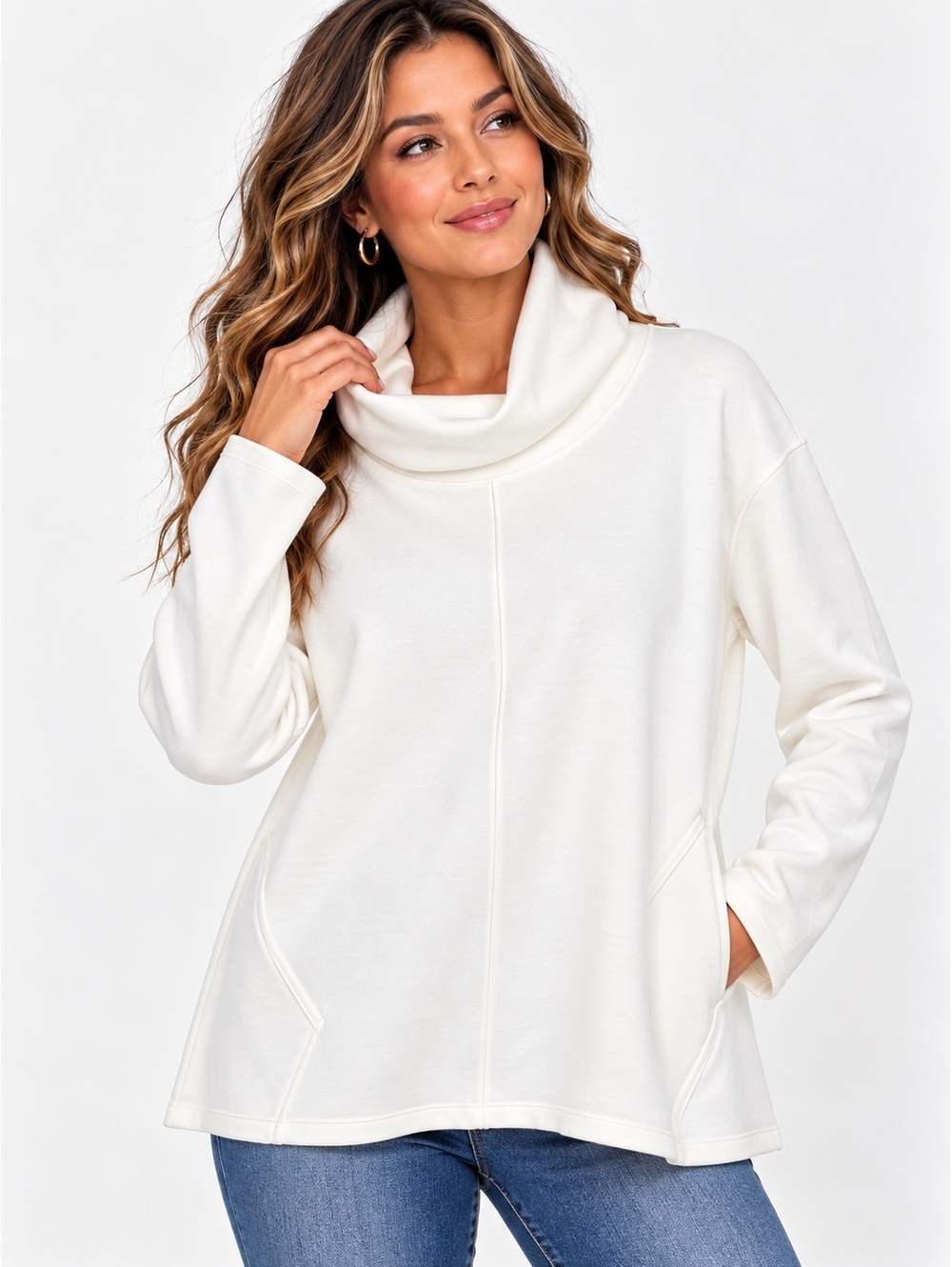 Stylus Women’s XXL Ivory Cowl Neck Long Sleeve Pullover Top NWT